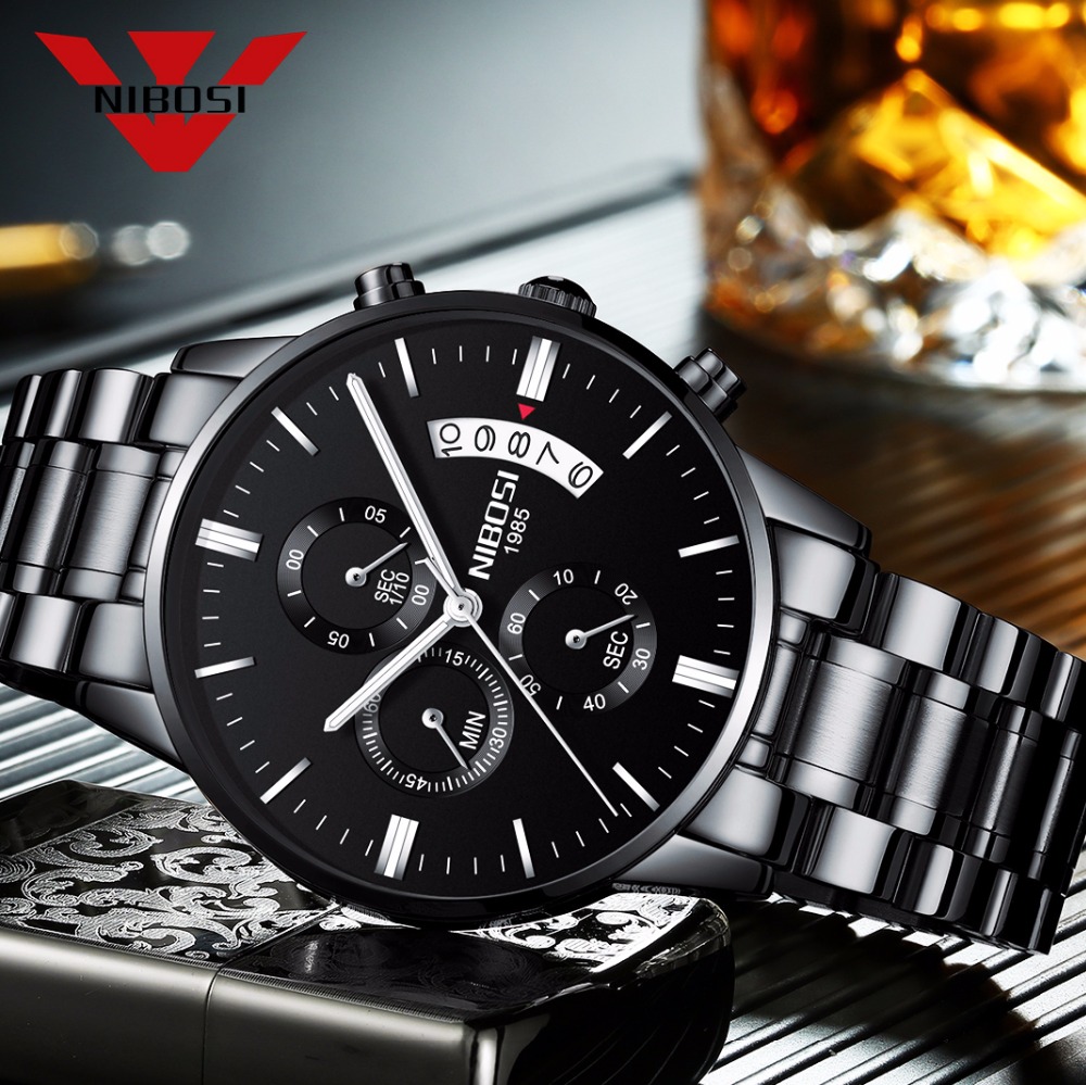 Luxury Watch Top 10 - Nibosi Roestvrij Staal Black Quartz Horloge