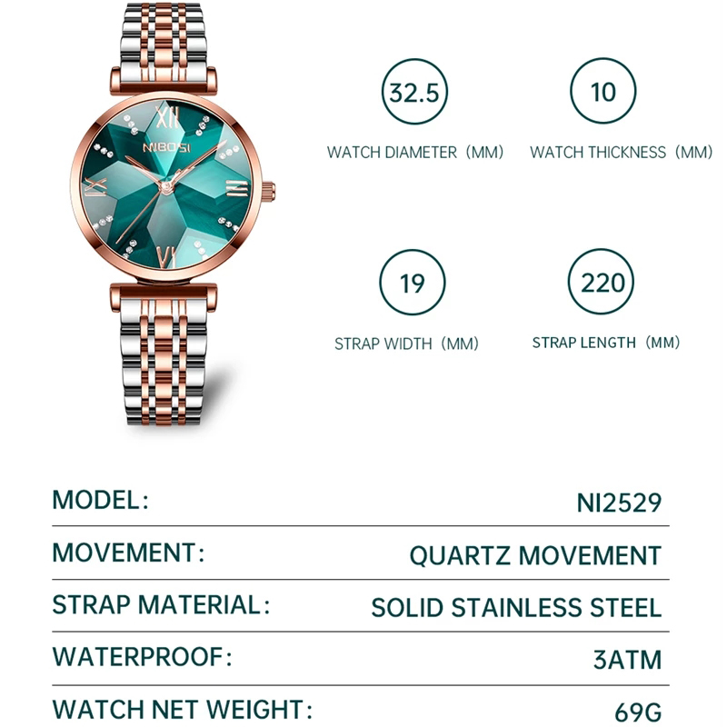 NIBOSI Mode Ruit Spiegel Dames - Luxury Watch Top 10 recensie en prijs